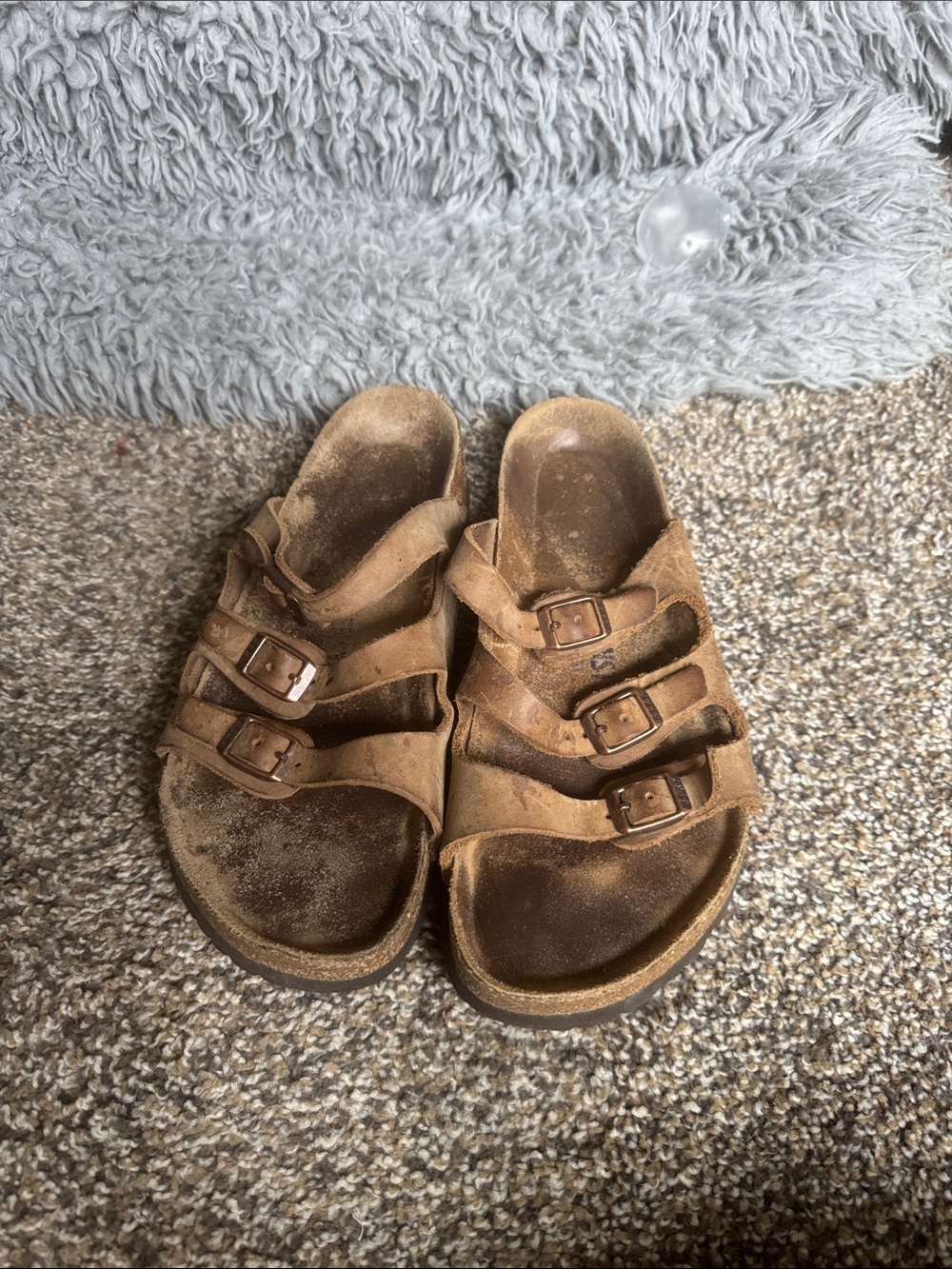 Triple-Buckle Suede Slide Sandals in Brown Birkenstocks size 38
